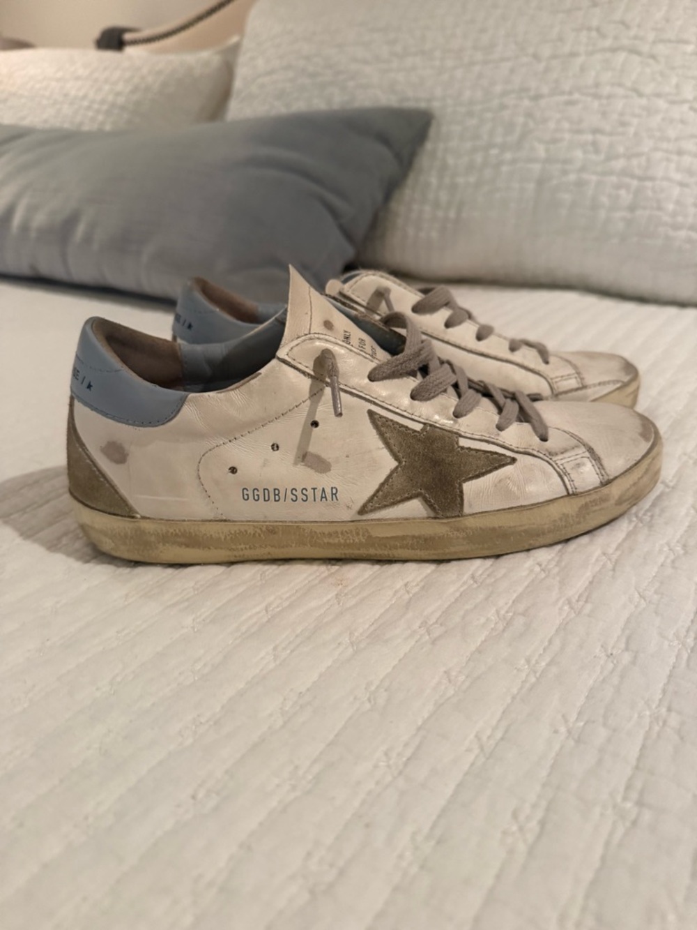 Golden Goose White Sneakers with Light Blue Heel